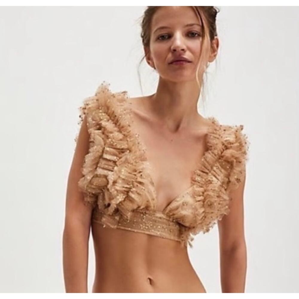 NEW Free People Sparkly Sosa Part Gold Halter Top SZ M